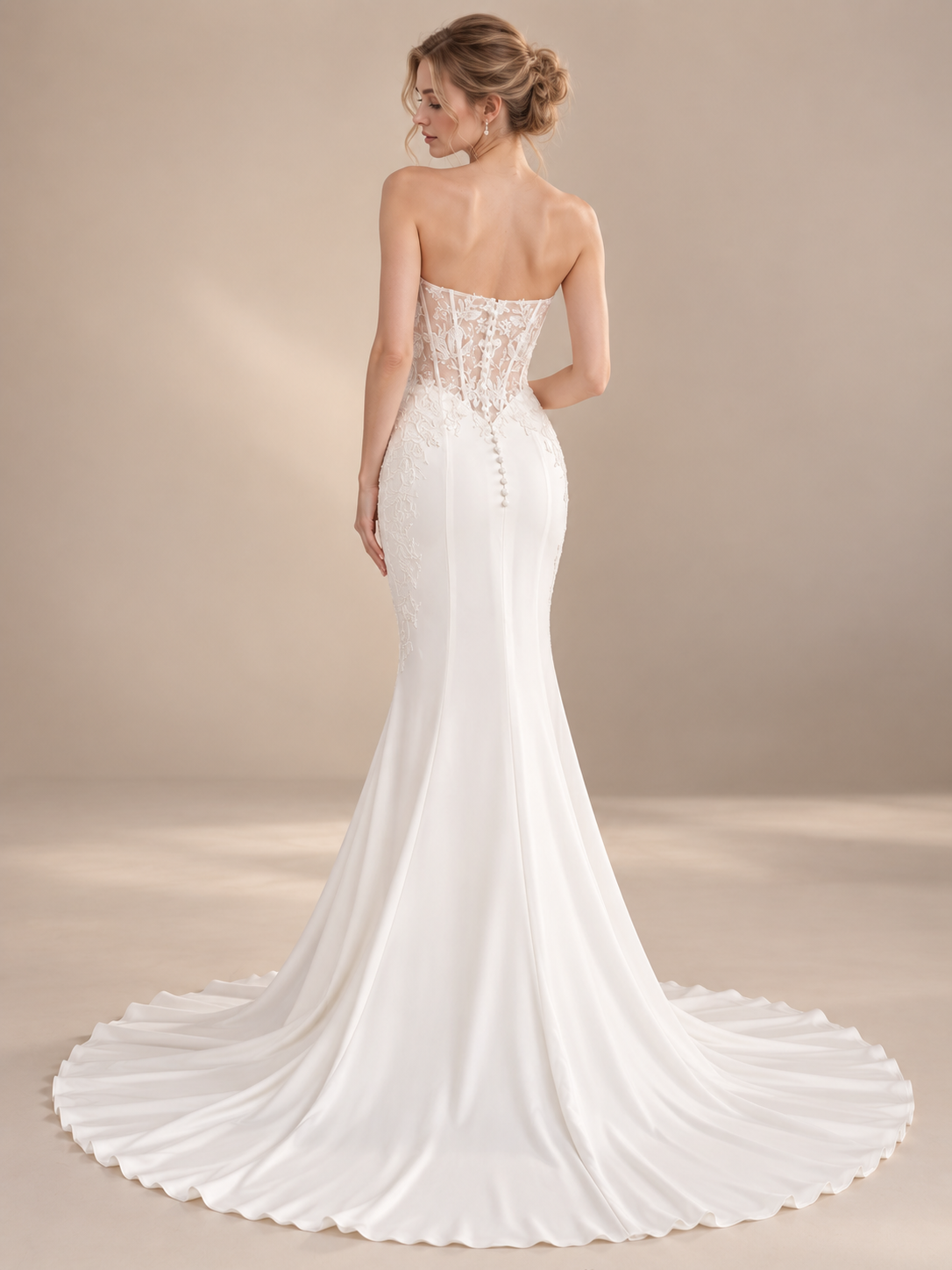 Luminous Ivory Strapless Sweetheart Corset-Bodice Mermaid Maxi Wedding Dress 