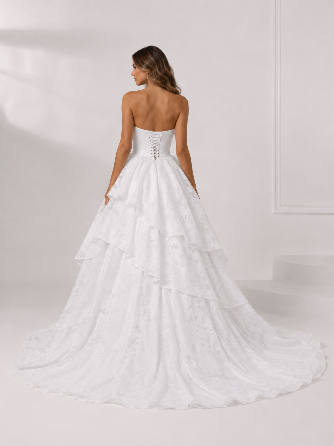 White Ball-Gown Strapless Floral Burnout Maxi Wedding Dress