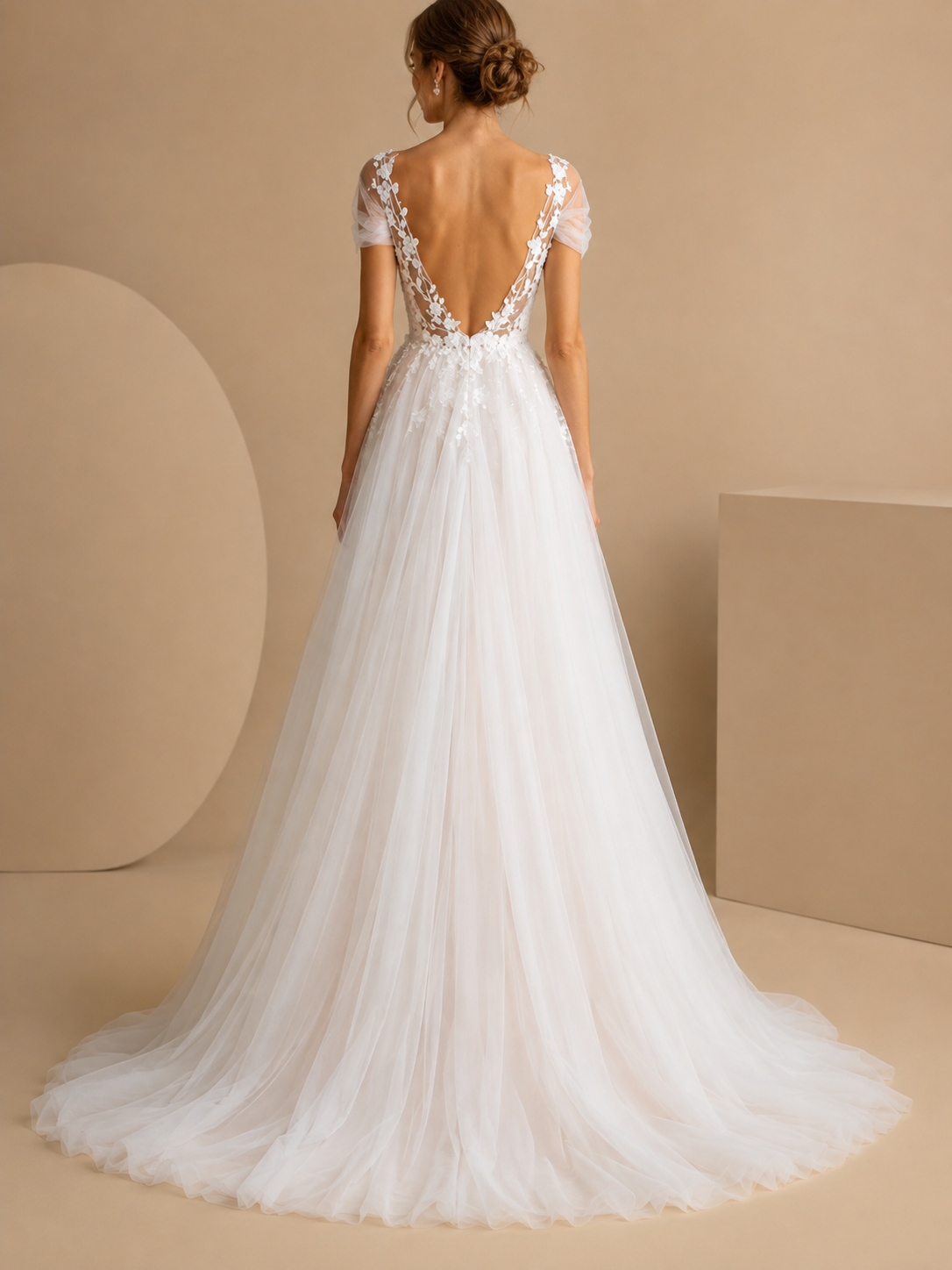 White V-Neck Tulle Sweetheart A-Line Wedding Dress 