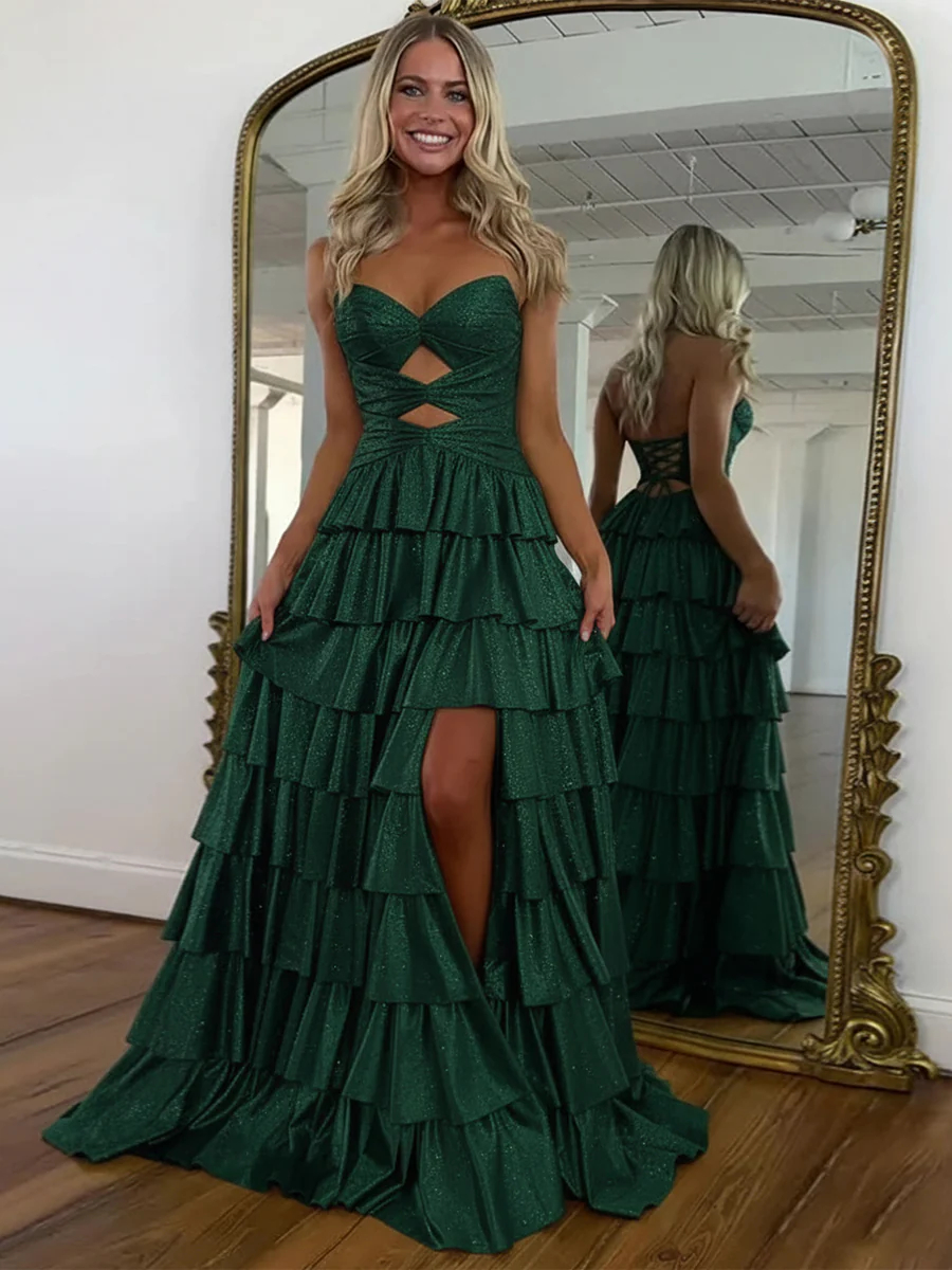 Sparkly Royal Blue Sweetheart A-Line Long Prom Dress with Keyhole