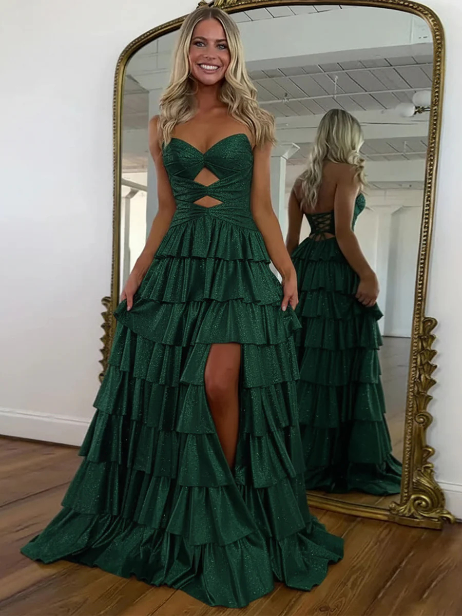 Sparkly Royal Blue Sweetheart A-Line Long Prom Dress with Keyhole