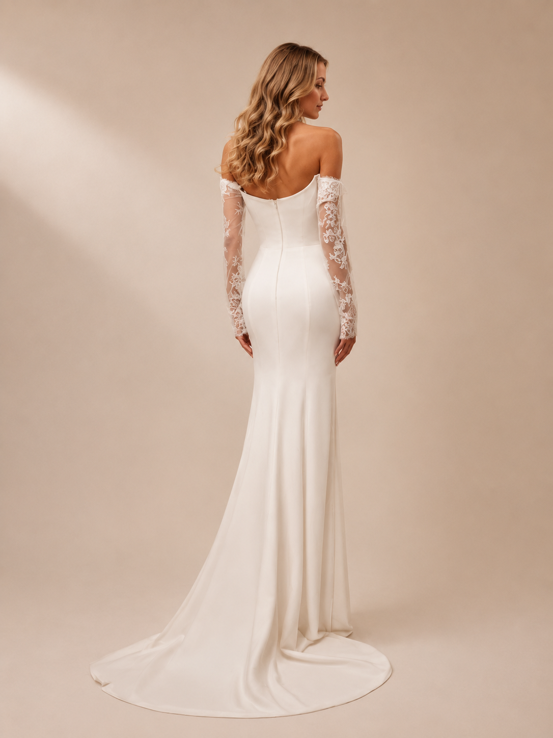 White Off-the-Shoulder Draped Slit Sweetheart Mermaid Wedding Dress 