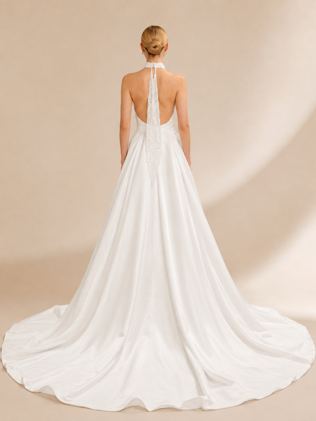 White Halter Beaded Sequin Mermaid Wedding Dress 