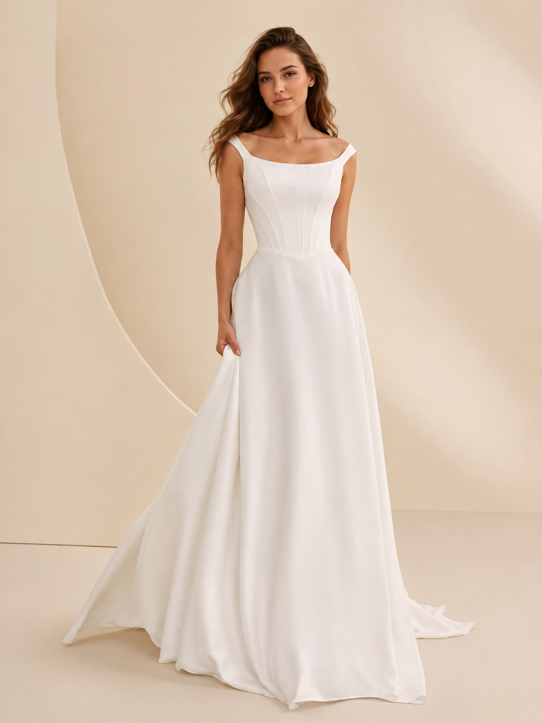 White Structured Corset Bodice A-Line Maxi Wedding Dress 