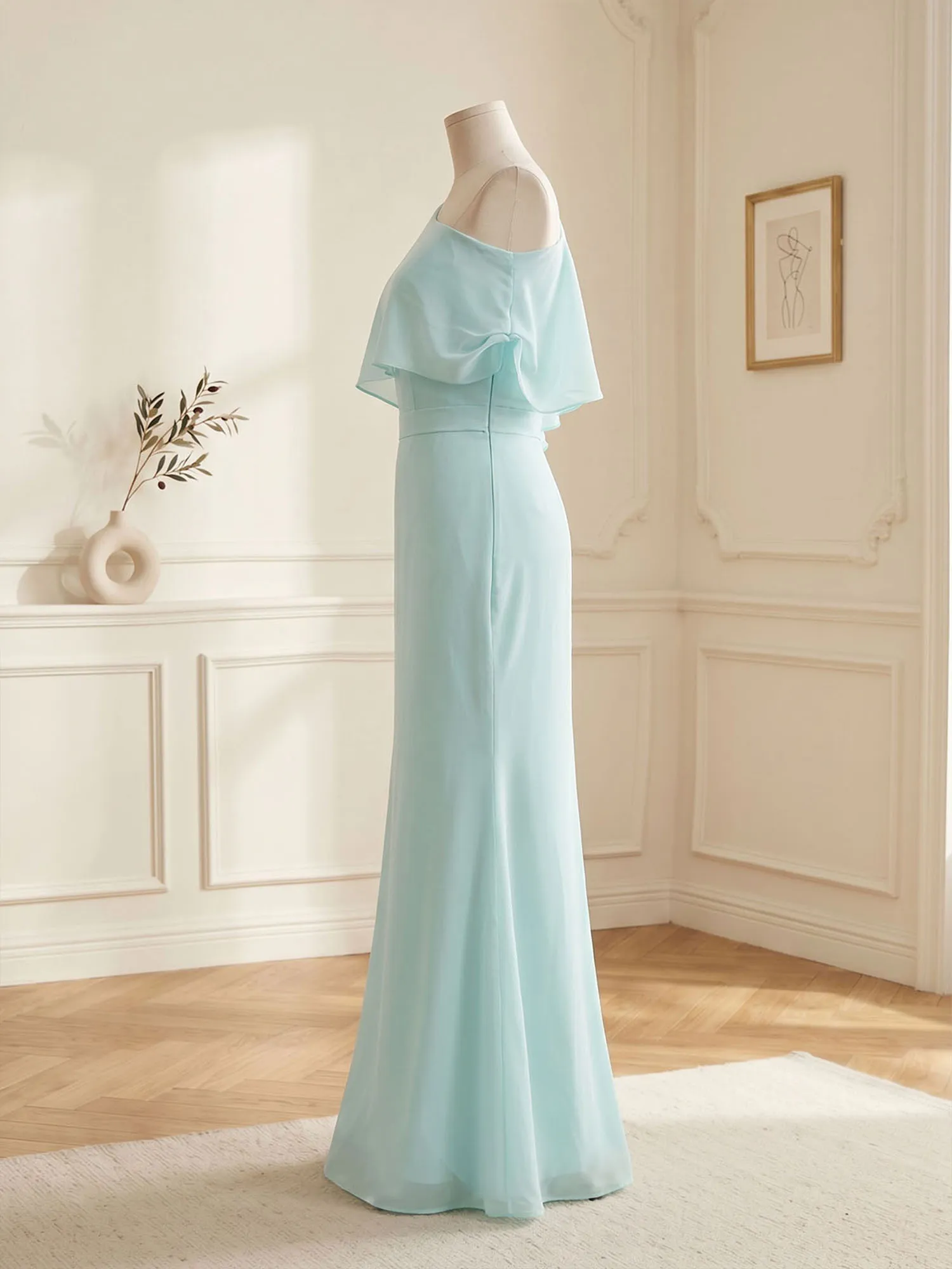 One-Shoulder Chiffon Overlay Mermaid Evening Gown