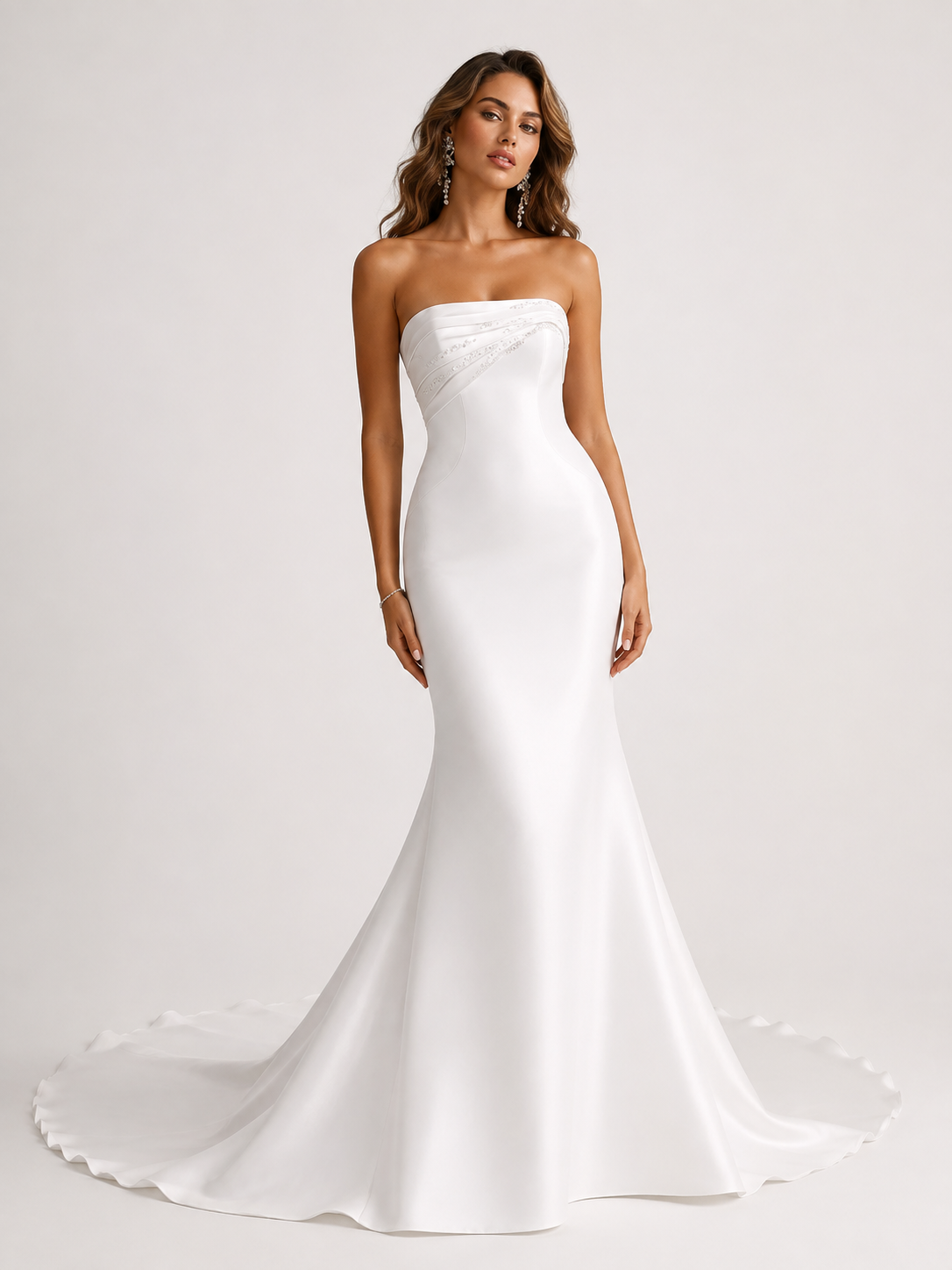 White Mermaid Strapless Mikado Satin Wedding Dress