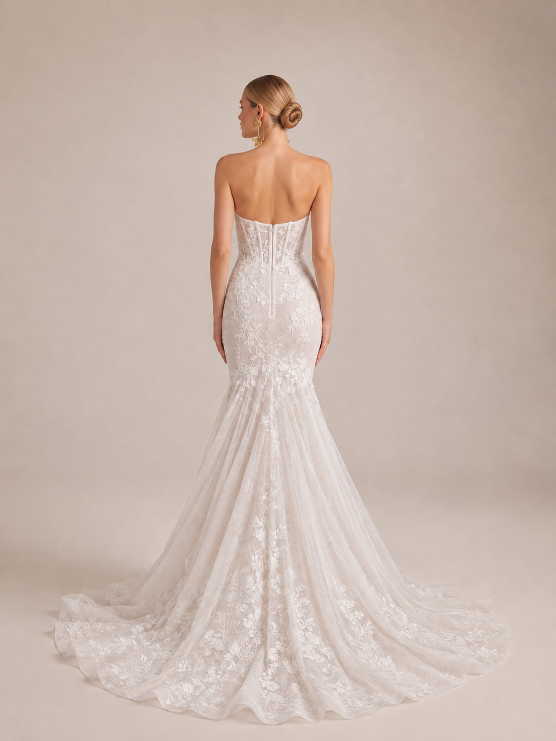 White Strapless Sweetheart Corset Mermaid Wedding Dress 