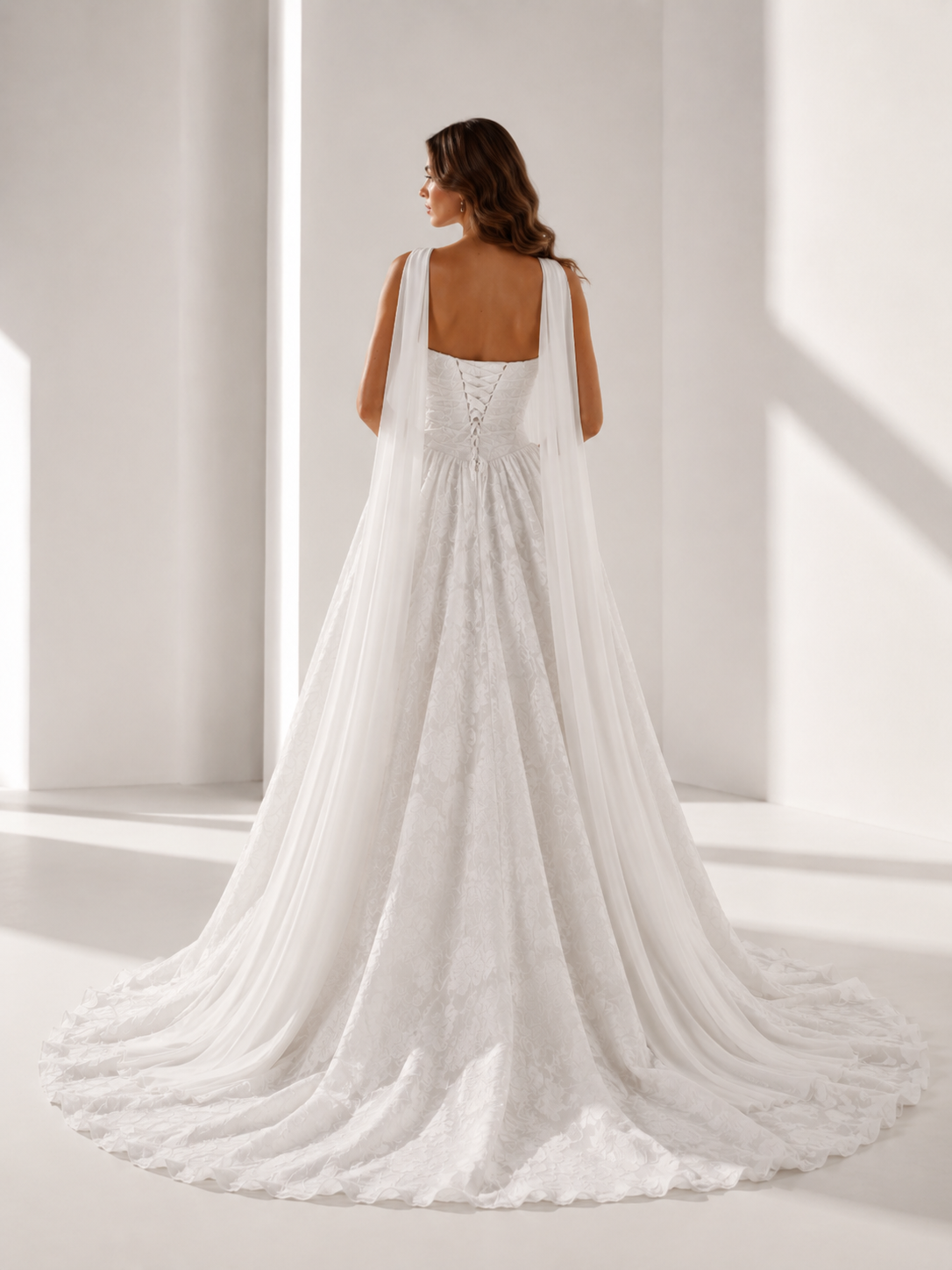 White A-Line Strapless Floral Burnout Maxi Wedding Dress