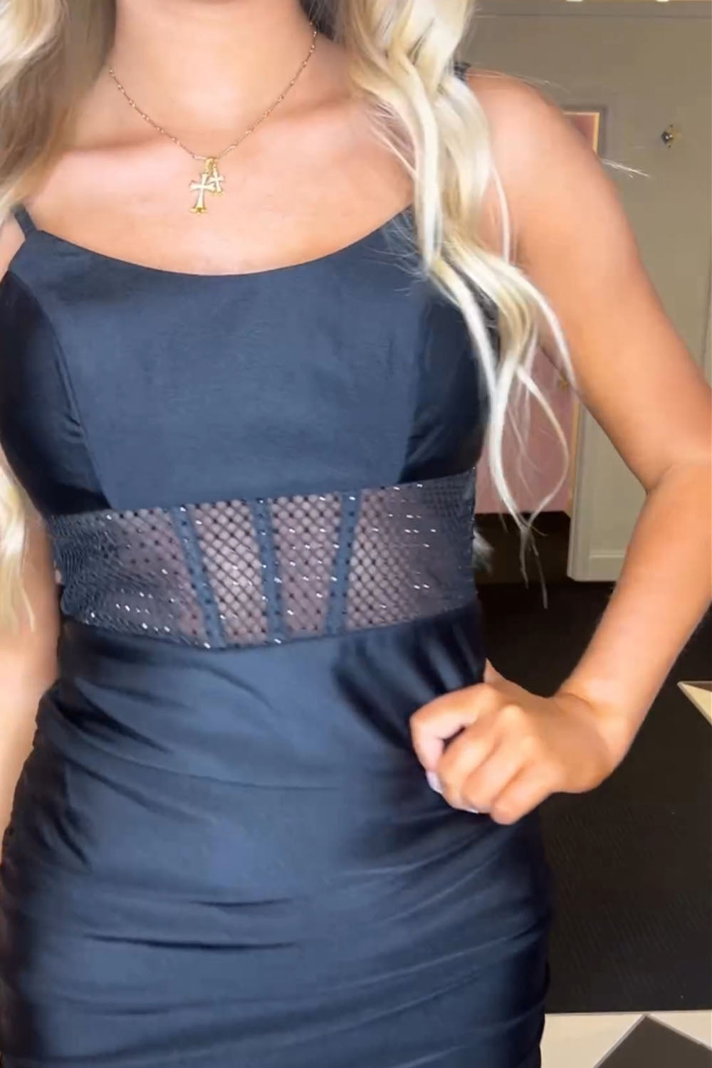 Black Mermaid Sheer Corset Bodice Mini Homecoming Dress