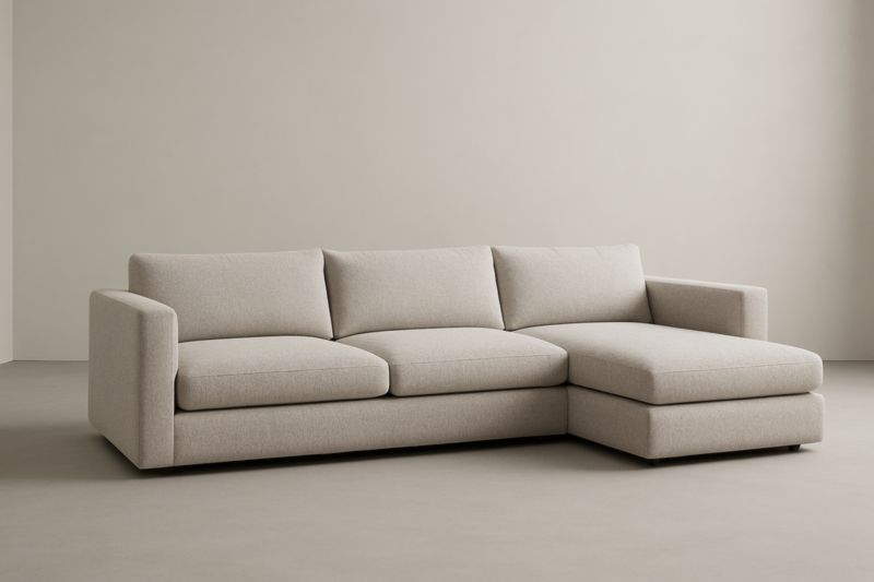 Canapé d'angle en tissu beige avec méridienne