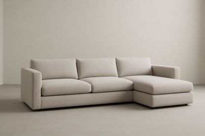 Canapé d'angle en tissu beige avec méridienne