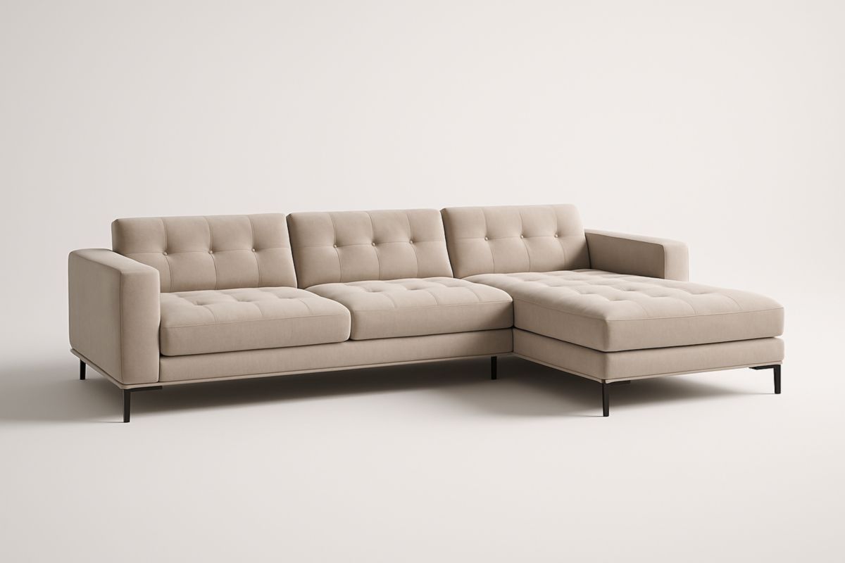 Canapé d'angle en tissu polyester taupe avec structure en métal