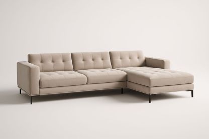 Canapé d'angle en tissu polyester taupe avec structure en métal