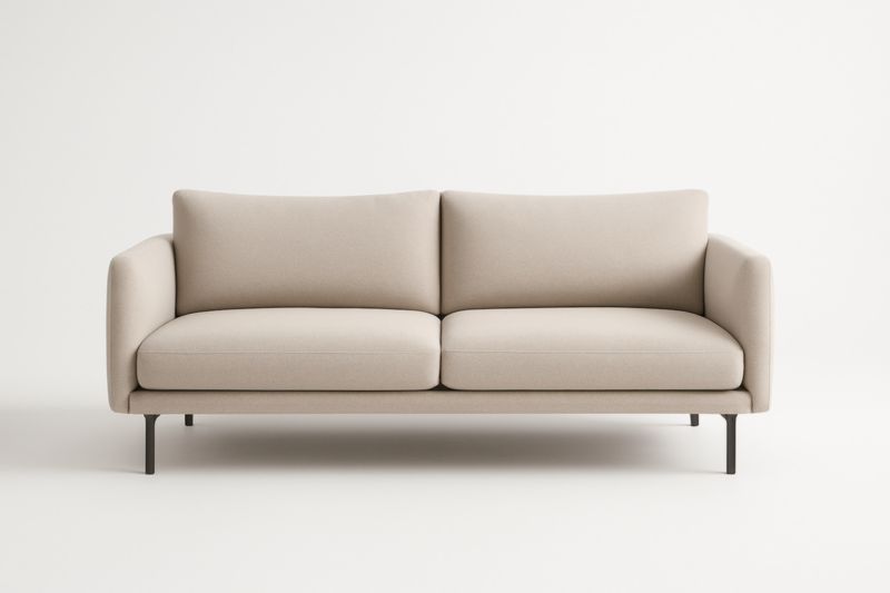 Canapé 2 places en tissu beige avec pieds en métal