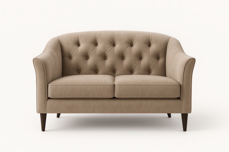 Canapé 2 places en tissu beige avec pieds en bois