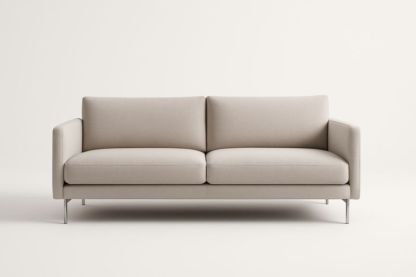 Canapé deux places en tissu beige avec pieds en métal, 210 cm