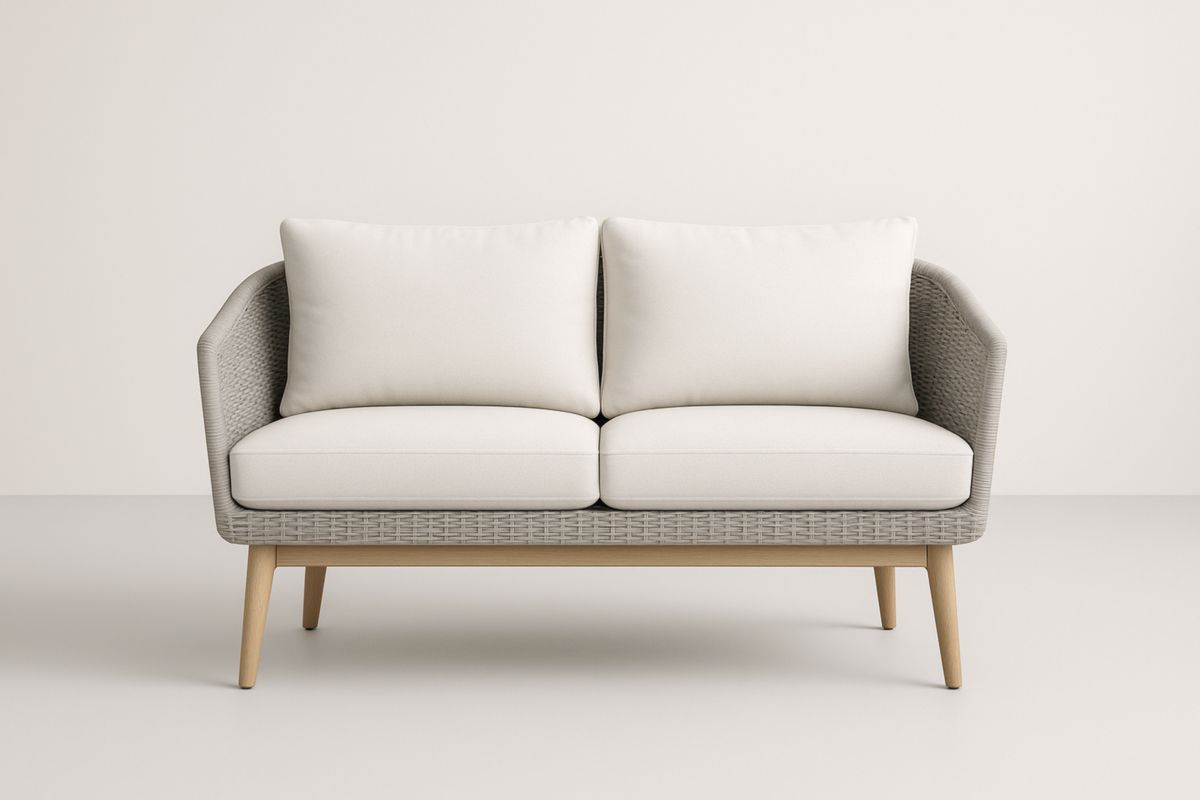 Canapé 2 places en rotin synthétique et bois Beige