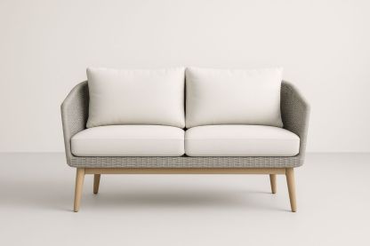 Canapé 2 places en rotin synthétique et bois Beige