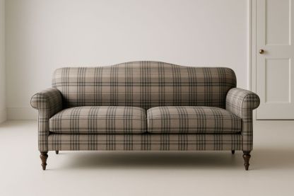 Canapé Deux Places Tissu à Carreaux Beige Pieds en Bois