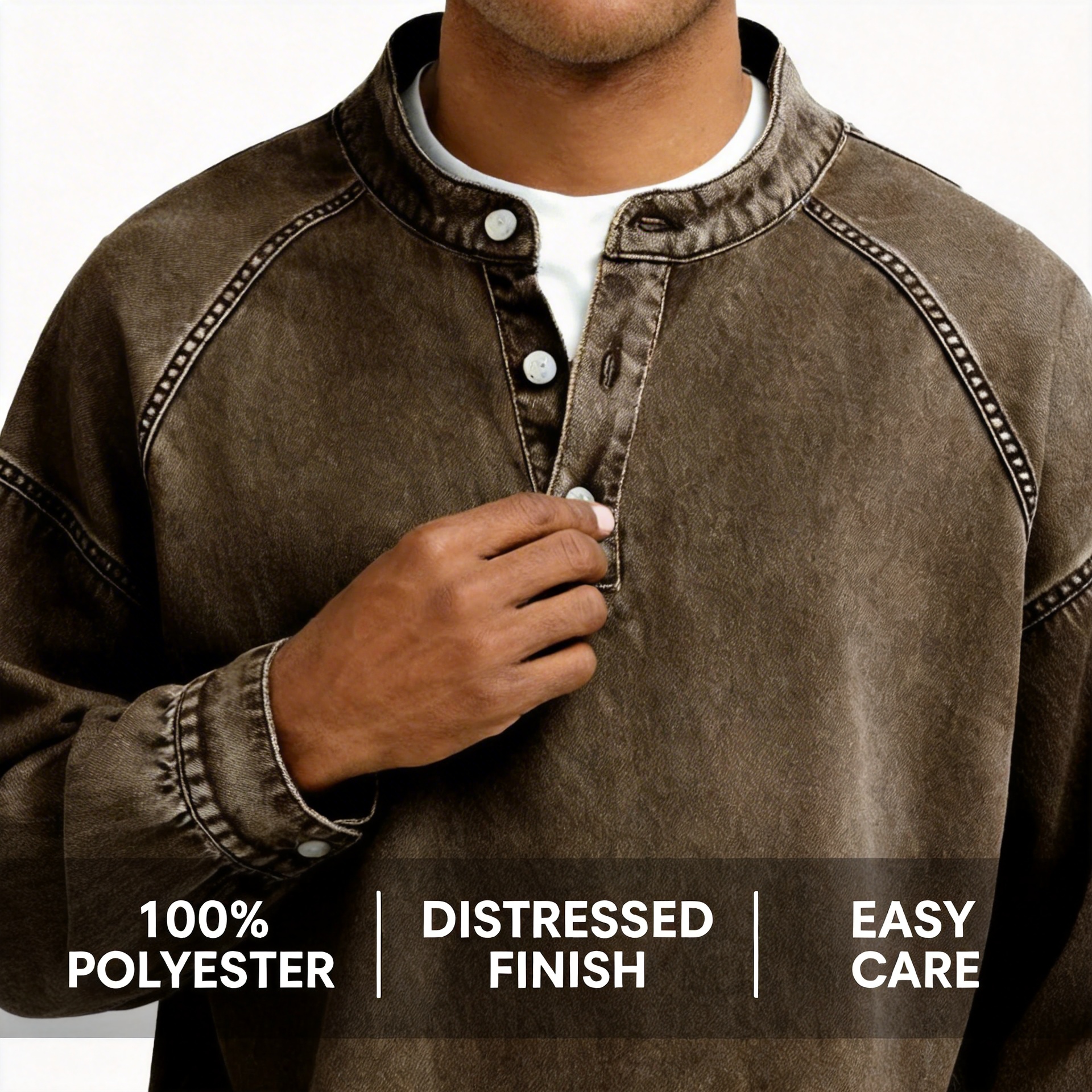 Elovard Vintage Henley - Men's Premium Distressed Long Sleeve Shirt