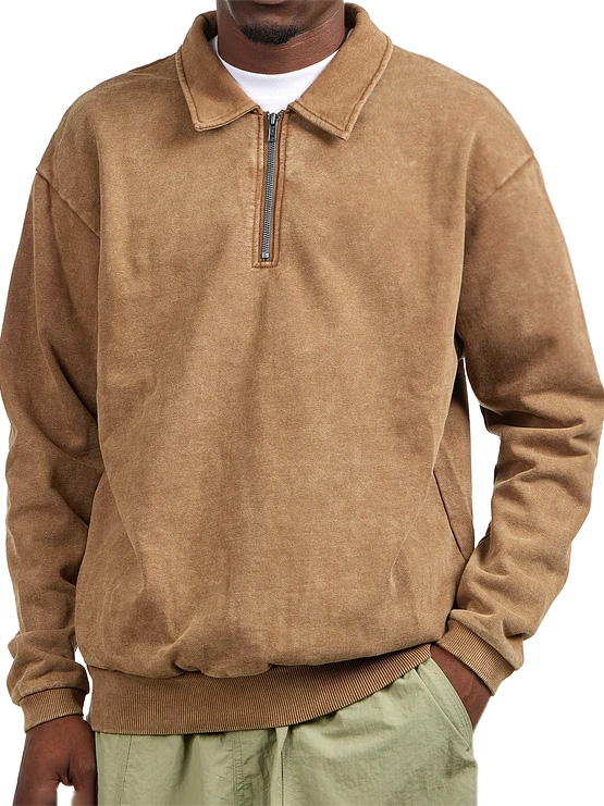 Men's Retro Distressed Collar Zip Long Sleeve Sweatshirt