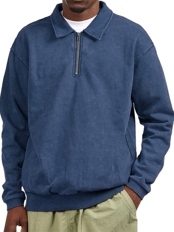 Men's Retro Distressed Collar Zip Long Sleeve Sweatshirt