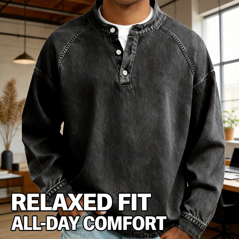 Elovard Vintage Henley - Men's Premium Distressed Long Sleeve Shirt