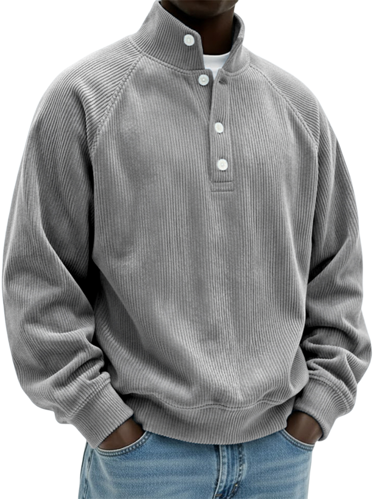 Men's Vintage Stylish Corduroy Button-down Raglan Basic Pullover Polo Shirt