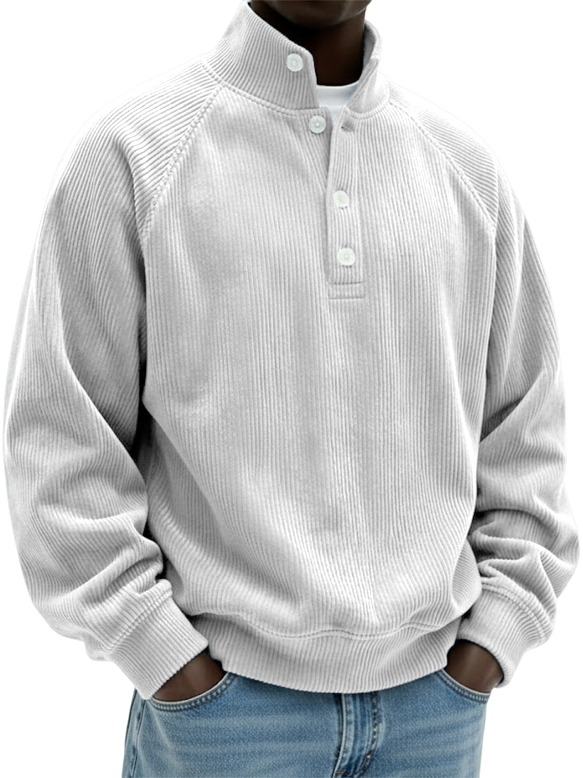 Men's Vintage Stylish Corduroy Button-down Raglan Basic Pullover Polo Shirt