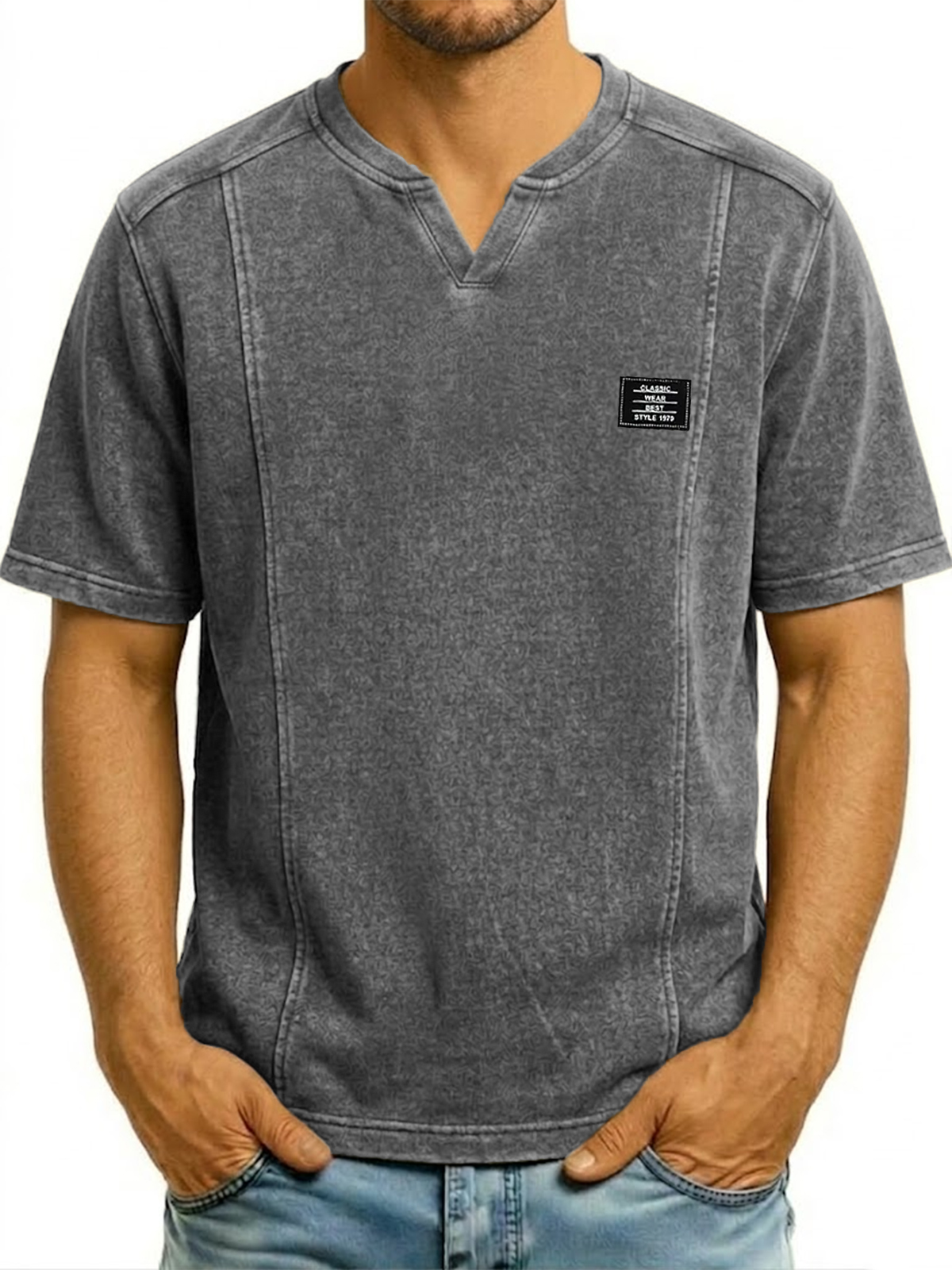 Small V-neck Pullover Deconstructed Short-sleeved Top