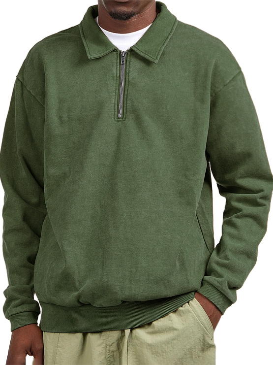 Men's Retro Distressed Collar Zip Long Sleeve Sweatshirt