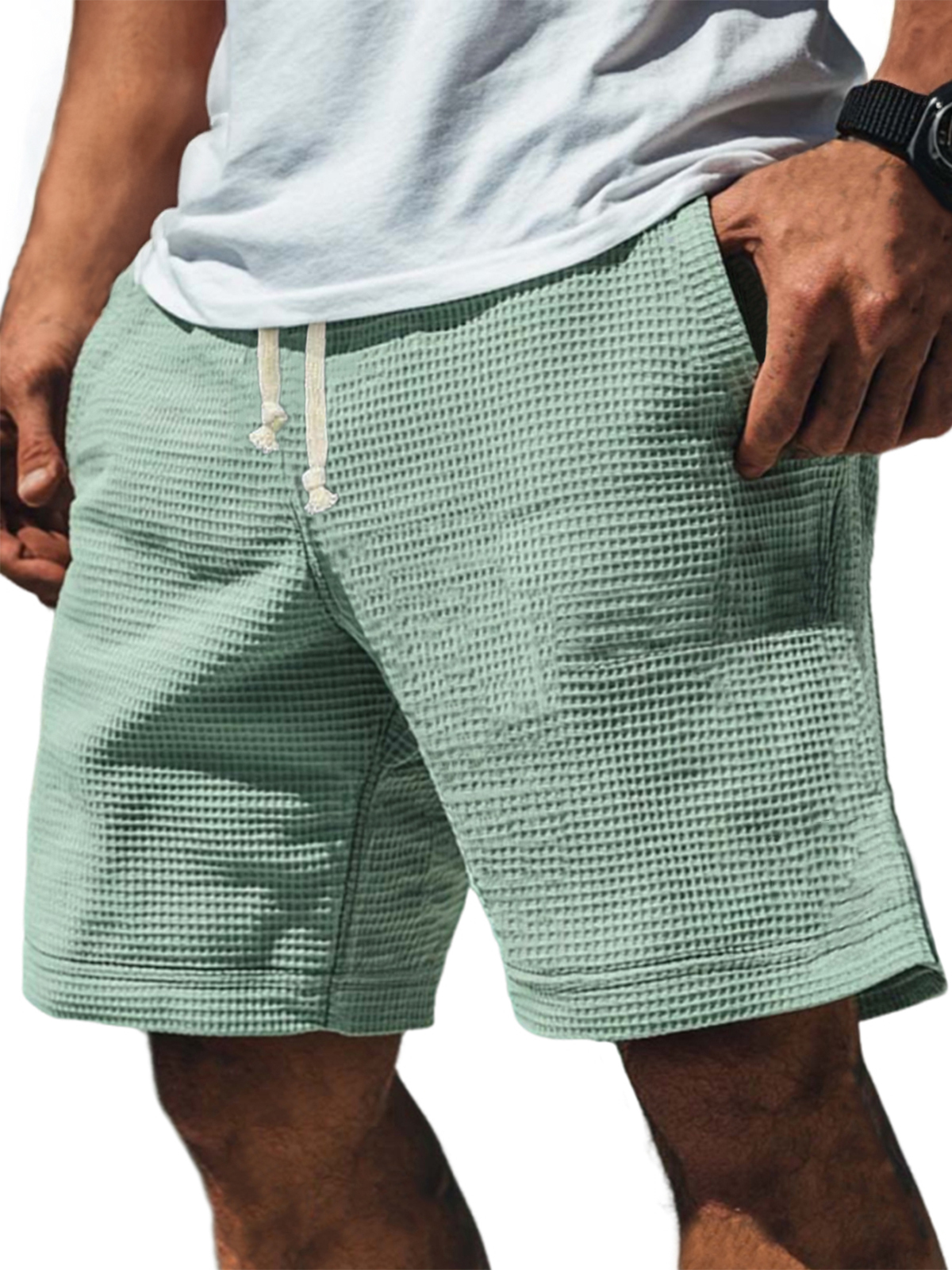 Men's Stylish Waffle-Knit Shorts with Four Pockets