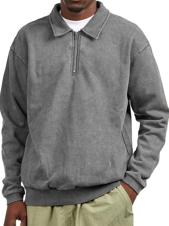 Men's Retro Distressed Collar Zip Long Sleeve Sweatshirt