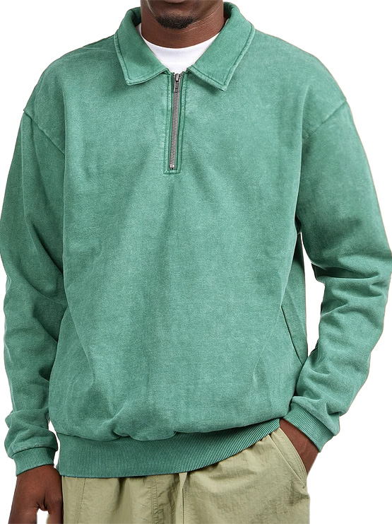 Men's Retro Distressed Collar Zip Long Sleeve Sweatshirt