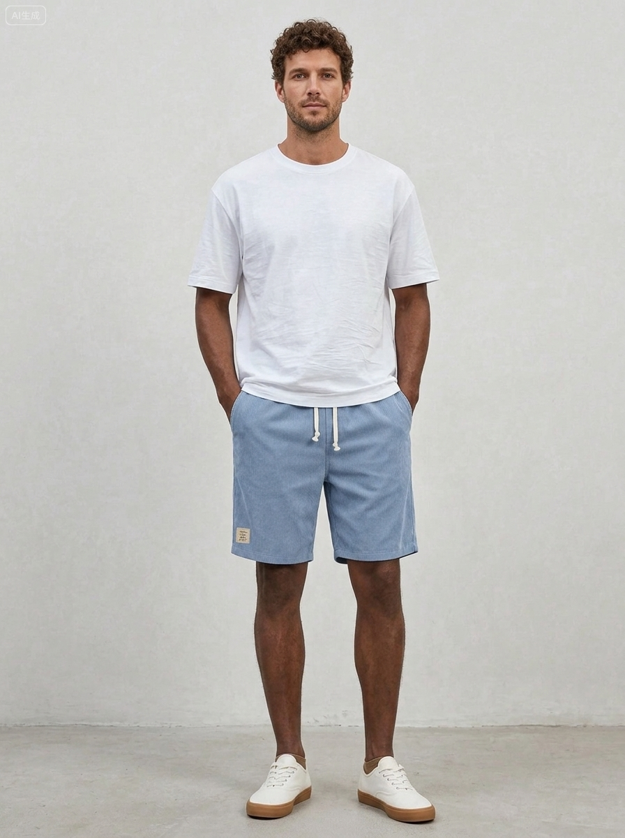 Men's Vintage Casual Corduroy Logo Shorts