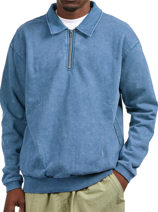 Men's Retro Distressed Collar Zip Long Sleeve Sweatshirt