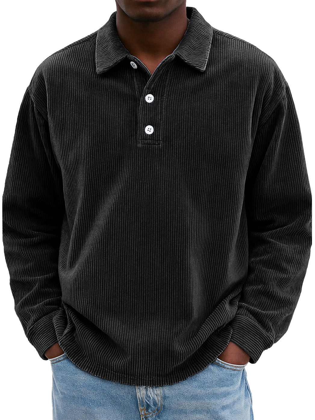 Men's Stylish Retro Casual Corduroy Lapel Long-sleeved Polo Shirt