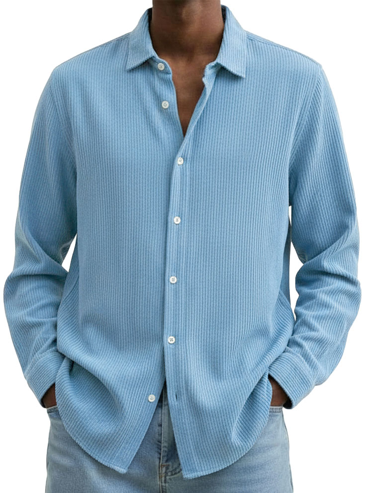 Men's Clothing Fashionable Casual Corduroy Fabric Lapel Long-sleeved Shirt