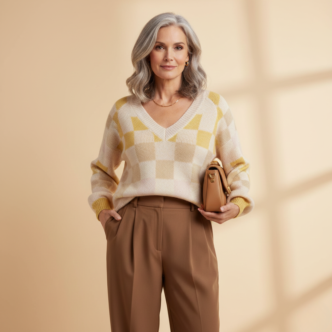 Evelyn | Contrast Colour Plaid Sweater