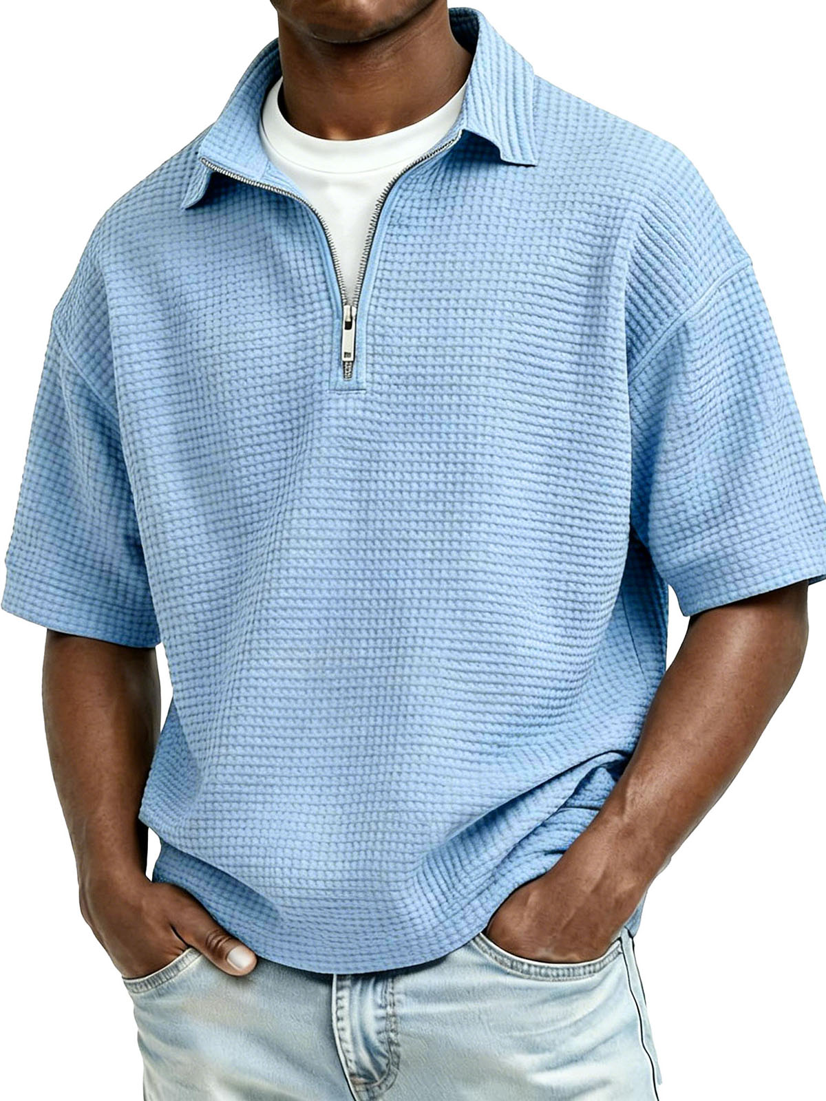 Men's Fashion Casual Waffle Gown Short-Sleeve Polo Shirt