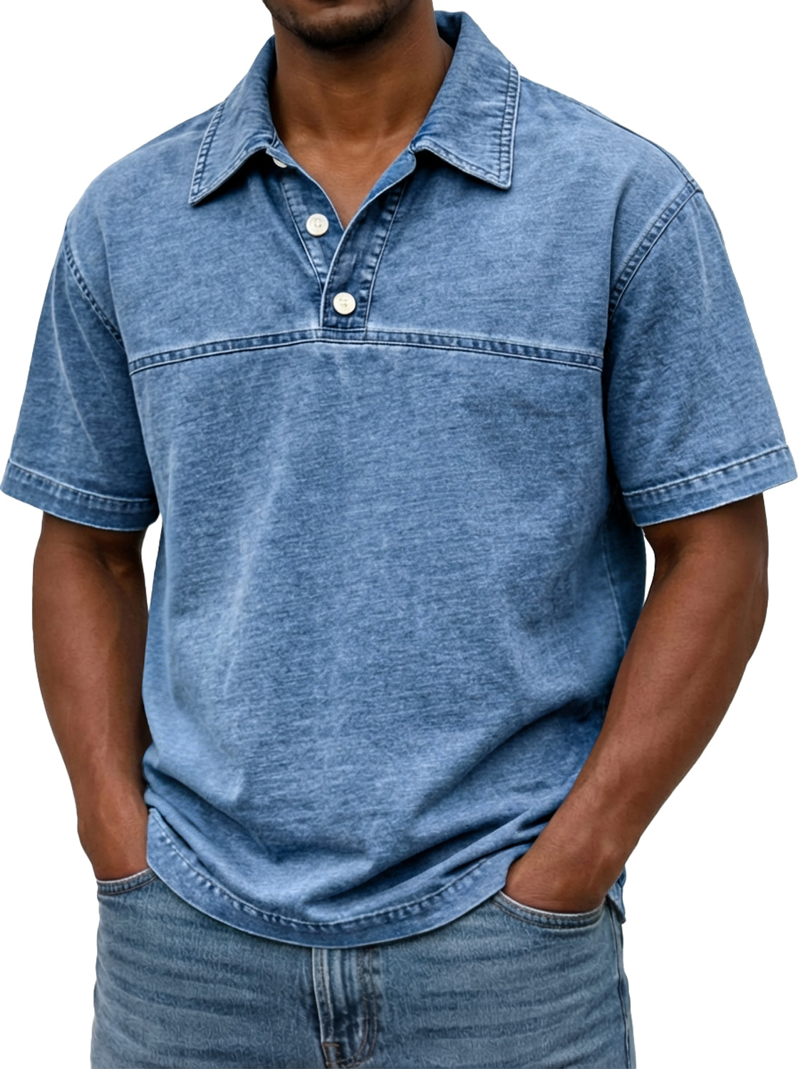 Men's Vintage-style Short-sleeved Polo Shirt With Contrasting Stitching Design