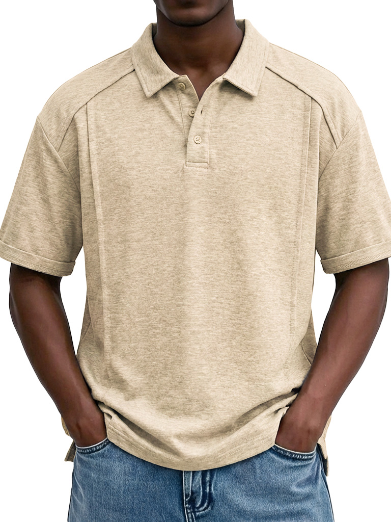 Men's Casual Patchwork Loose-fitting Short-sleeved Polo Shirt with Lapel