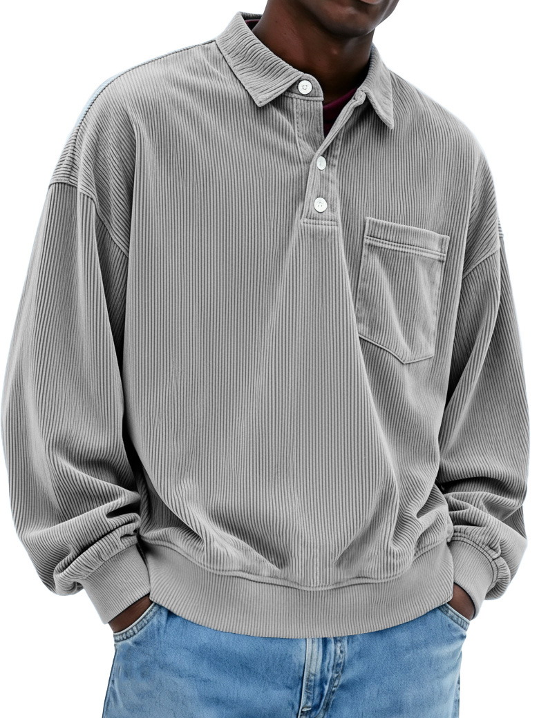 Men's Fashion Casual Ribbed Fabric Lapel Pocket Polo Shirt