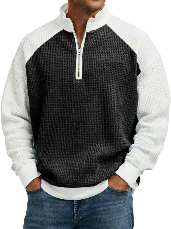 Men's fashionable casual stitching strapless collar long-sleeved top