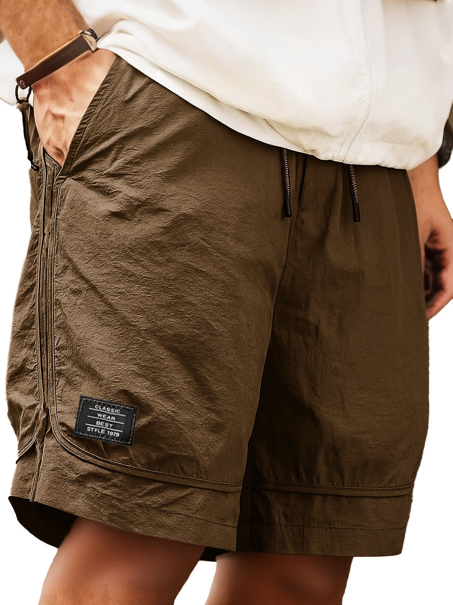 Men's Retro Outdoor Workwear Sports Quick-drying Embroidered Logo Elastic Waist Drawstring Pocket Shorts