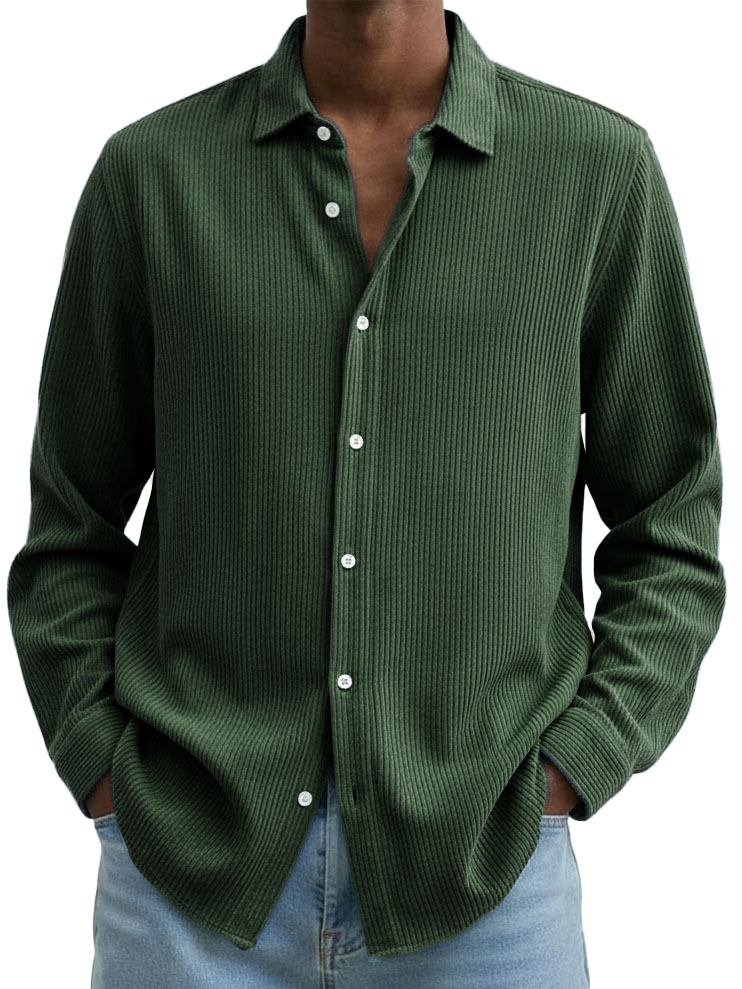 Men's Clothing Fashionable Casual Corduroy Fabric Lapel Long-sleeved Shirt