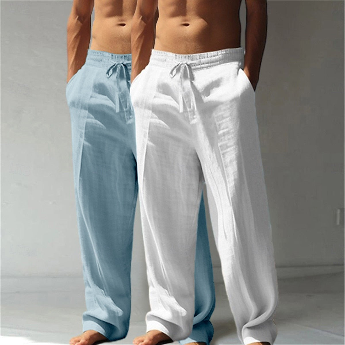【2-Pack!!!🔥】Summer Essential: Men's Linen Beach Pants | Relaxed Baggy Fit | Elastic Drawstring | Breathable Straight Leg | Perfect for Holiday, Daily & Vacation