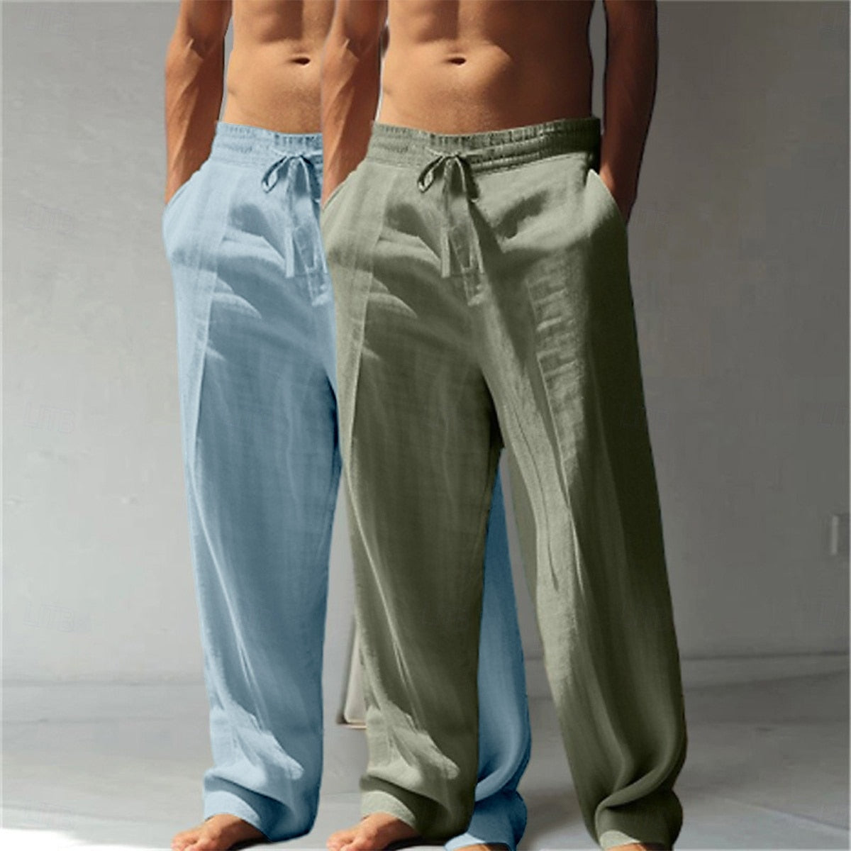 【2-Pack!!!🔥】Summer Essential: Men's Linen Beach Pants | Relaxed Baggy Fit | Elastic Drawstring | Breathable Straight Leg | Perfect for Holiday, Daily & Vacation