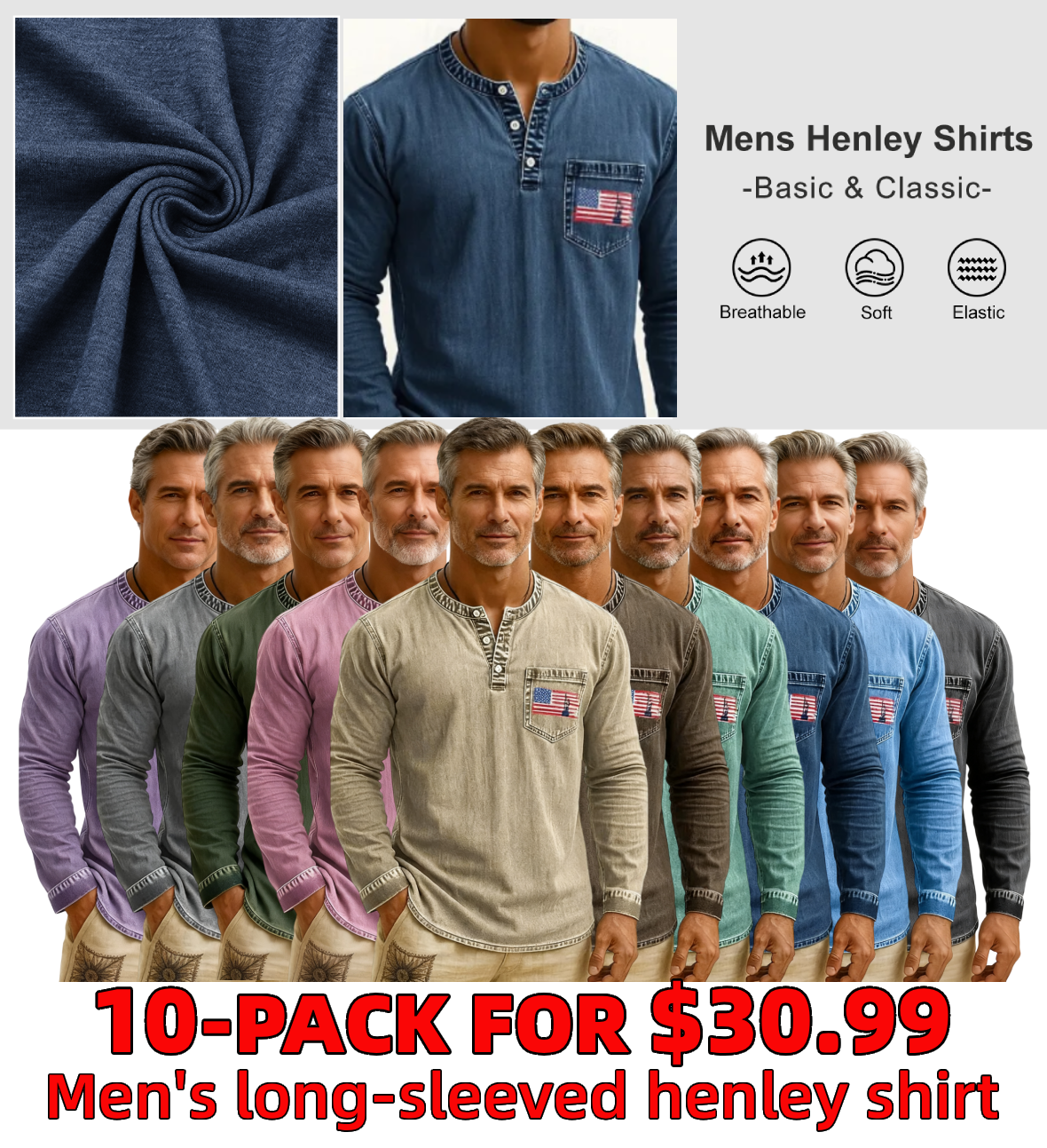 💫Clearance Sale🔥Classic Men’s Vintage Henley Long Sleeve Shirt