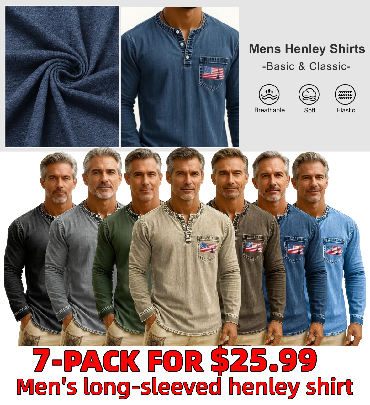 💫Clearance Sale🔥Classic Men’s Vintage Henley Long Sleeve Shirt